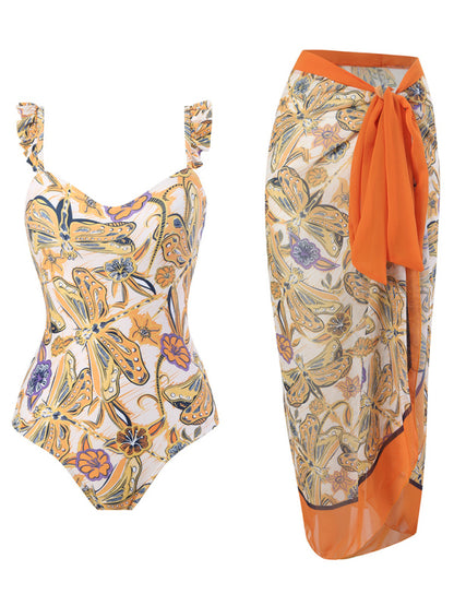 Floral Print One-Piece Swimsuit Beachwear Pattern4