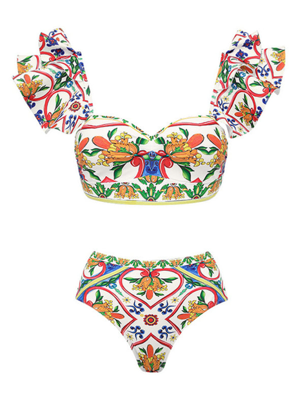 Women's Modern Ruffled Enamel Print Beach Resort Swimsuit Suit