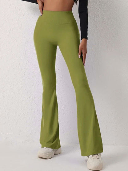 Women's High-Waist Flare Yoga Leggings - Butt Lift & Tummy Control Green tea