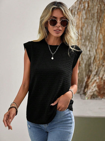 Women's Pleated Round Neck Short Sleeve T-Shirt - Fashion Casual Top