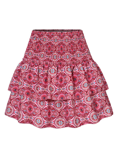 Floral Pleated Skirt Women Half Length Ruffled Fashion Midi Skirt