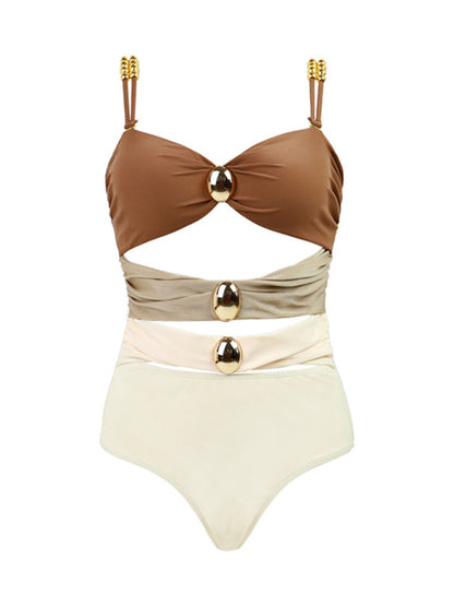 Modern swimsuit color matching sexy hollow seaside resort swimsuit/wrap skirt