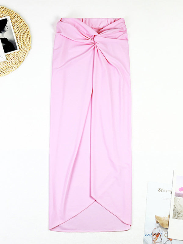 Modern swimsuit color matching sexy hollow seaside resort swimsuit/wrap skirt Pastel pink FREESIZE