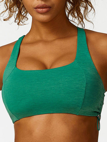 Women's Drawstring Sports Bra - Breathable Nylon Yoga Top Green