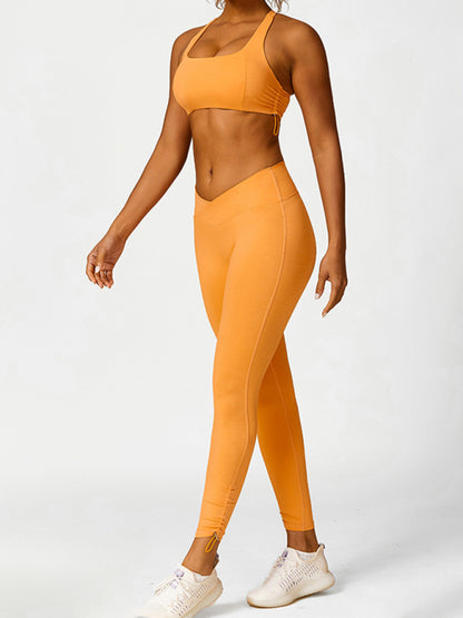 Women's Drawstring Sports Bra - Breathable Nylon Yoga Top