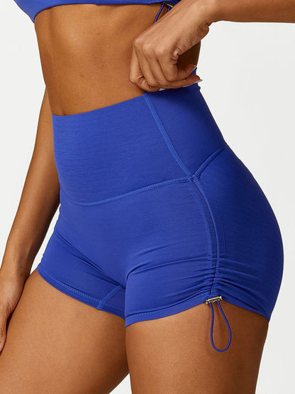 Women's Drawstring Yoga Breathable Solid Color Running Tight Shorts Blue
