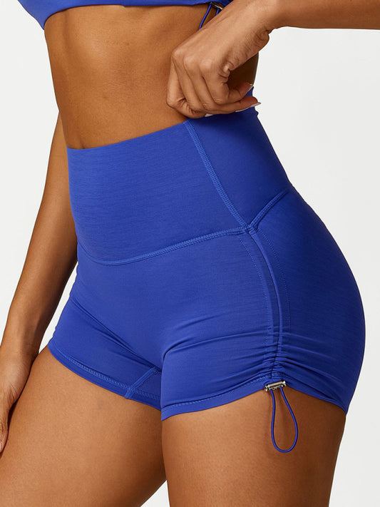 Women's Drawstring Yoga Breathable Solid Color Running Tight Shorts Blue