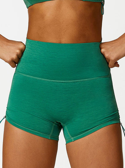 Women's Drawstring Yoga Breathable Solid Color Running Tight Shorts Green