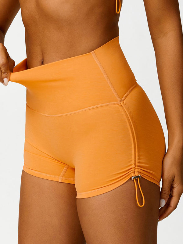 Women's Drawstring Yoga Breathable Solid Color Running Tight Shorts Orange