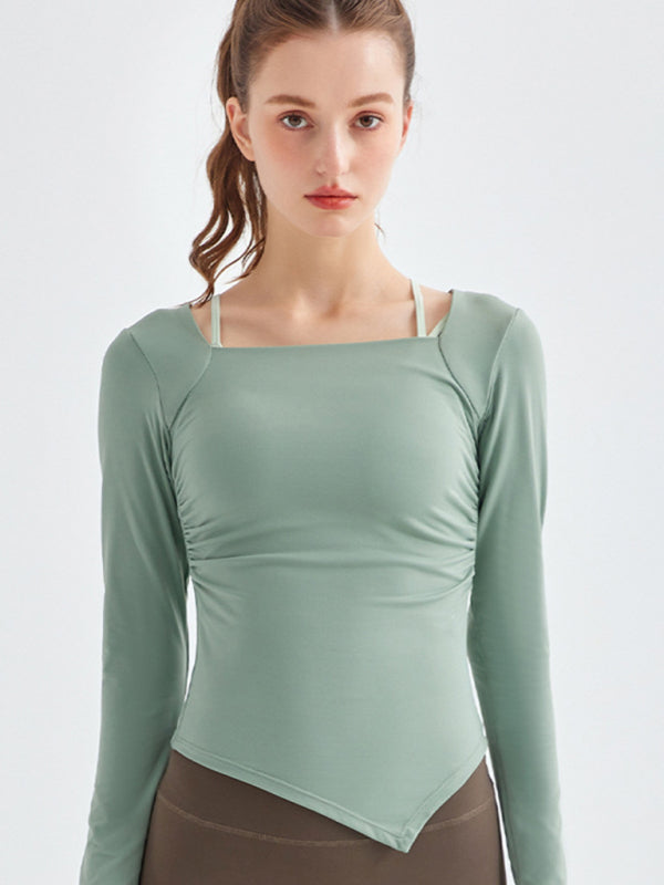 Women's Square Collar Irregular Hem Long Sleeve Quick-Dry Sports Top