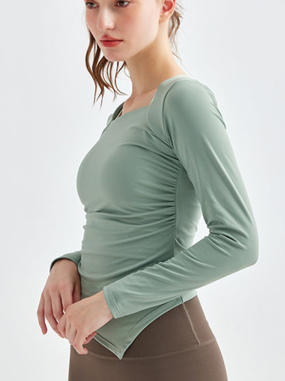 Women's Square Collar Irregular Hem Long Sleeve Quick-Dry Sports Top