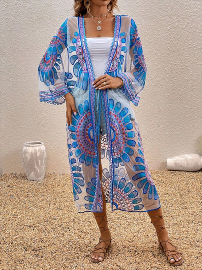 Modern Beach Skirt Casual Vacation Lace Cardigan Bikini Swimsuit Cover-Up Sun Protection Wear Blue FREESIZE
