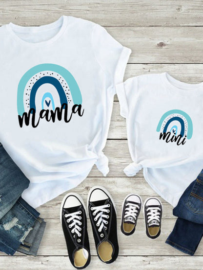 Rainbow Mama and Mini Family T-Shirt - Colorful Short Sleeve Tee Blue