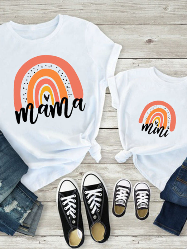 Rainbow Mama and Mini Family T-Shirt - Colorful Short Sleeve Tee Orange Red