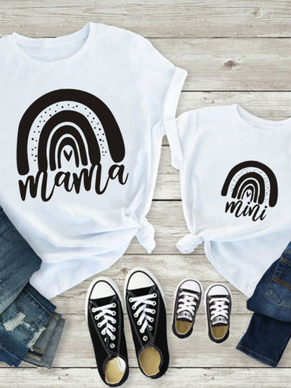Rainbow Mama and Mini Family T-Shirt - Colorful Short Sleeve Tee Pitch-black