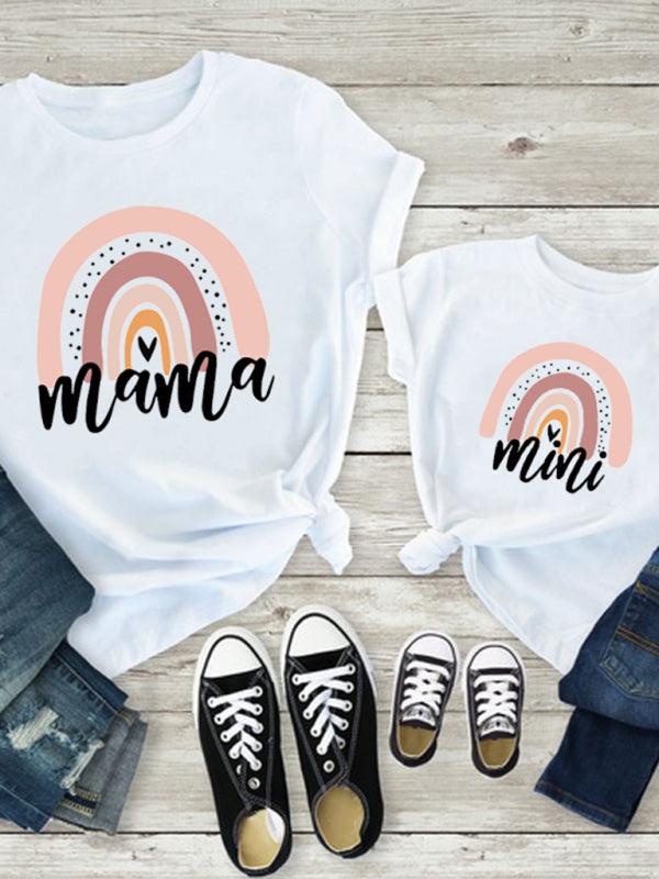 Rainbow Mama and Mini Family T-Shirt - Colorful Short Sleeve Tee Pastel pink