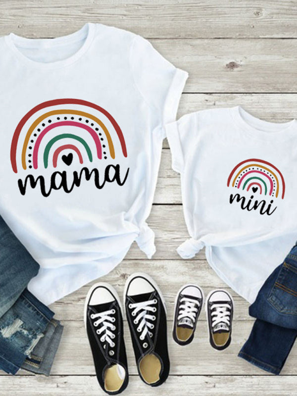 Rainbow Mama and Mini Family T-Shirt - Colorful Short Sleeve Tee Red