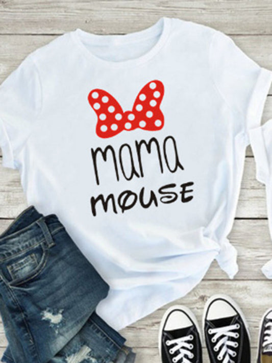 Modern Mama and Mini Family printed short-sleeved T-shirt (mom style) Red