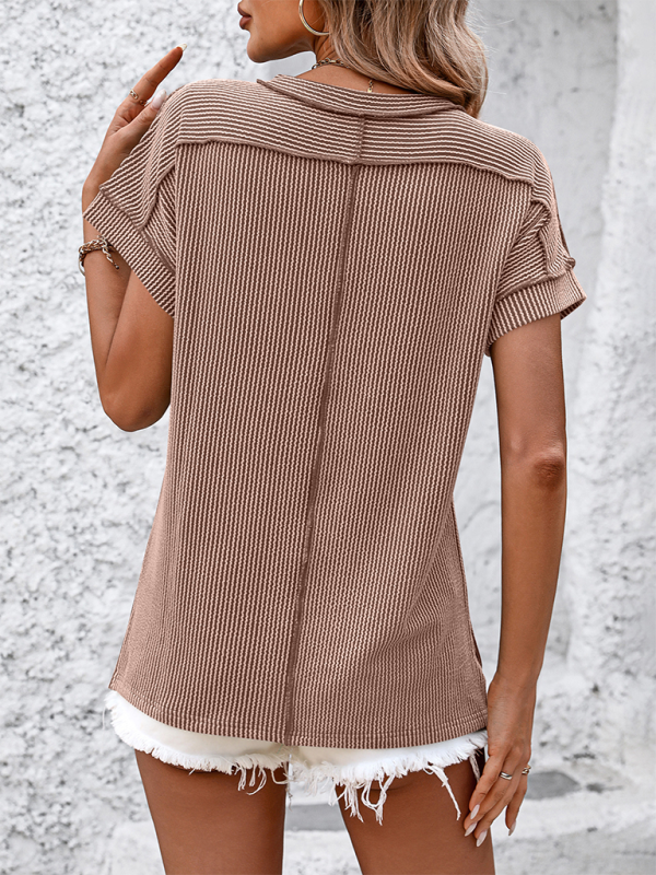 Modern round neck outer seam twisted strip short-sleeved loose T-shirt