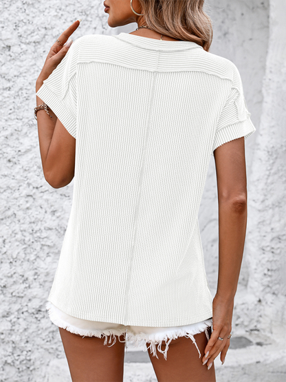 Modern round neck outer seam twisted strip short-sleeved loose T-shirt