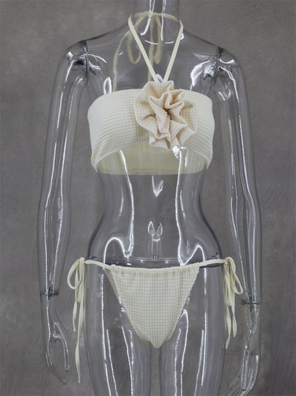 Modern sexy hot girl sleeveless tube top halter collar knitted slit high waist skirt three-piece suit