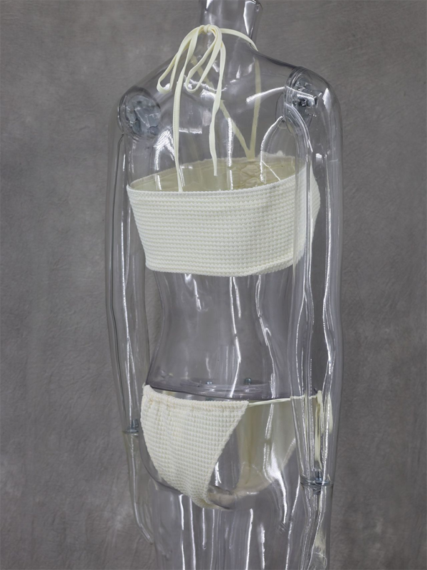 Modern sexy hot girl sleeveless tube top halter collar knitted slit high waist skirt three-piece suit