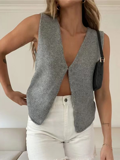 Knitted V-Neck Vest | Rope Detail Design | Autumn Winter | Multiple Colors Grey