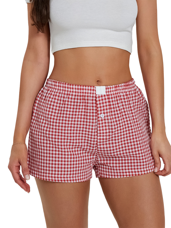 High Waist Wide Leg Plaid Shorts - Vintage Casual Summer Shorts