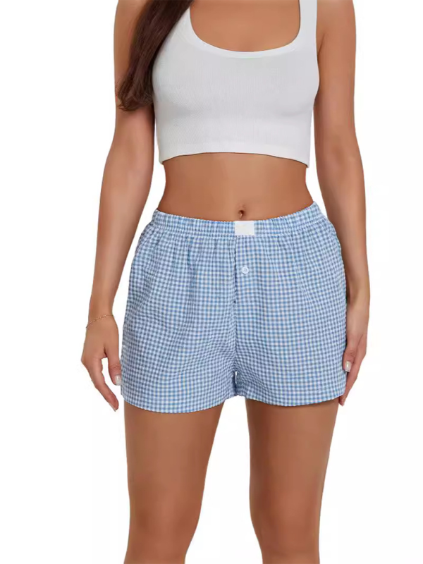 High Waist Wide Leg Plaid Shorts - Vintage Casual Summer Shorts
