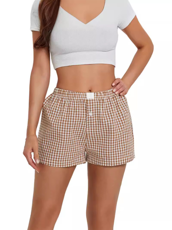 High Waist Wide Leg Plaid Shorts - Vintage Casual Summer Shorts