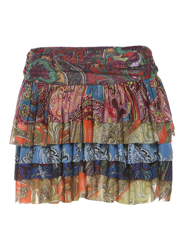 Colorful Printed Pleated Skirt Women Hip Hugging Short Mini