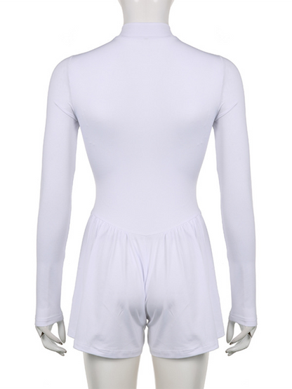 Women's Solid Color Casual Sportswear Zipper Wide-Leg Jumpsuit Shorts