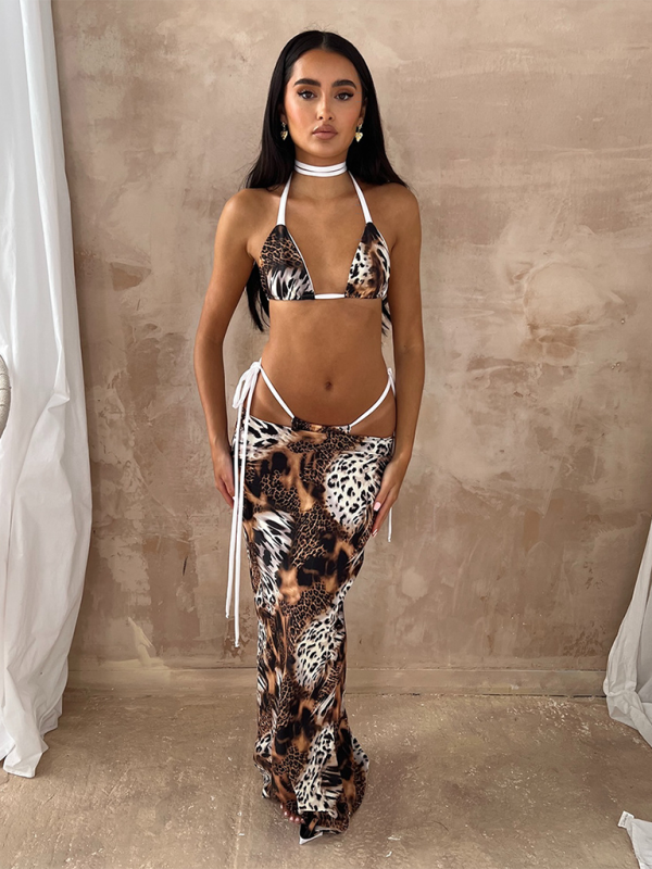 Leopard print sexy bikini three piece set Leopard