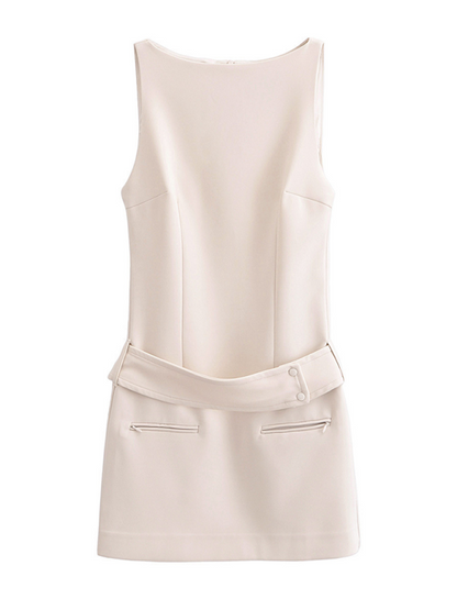 Belted Fitted Dress | Spring Summer Casual | Blue & Cream Colors Cream