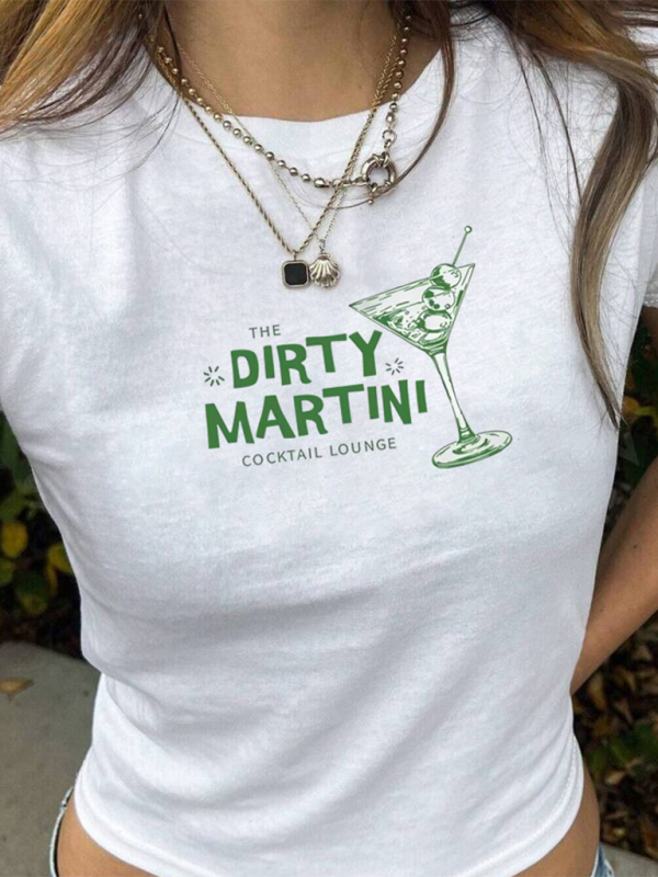 Wine Glass Print Baby Tee - Crop Top Short Sleeve T-Shirt Pattern3