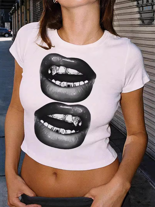 New Sweet Spicy Printed T-shirt Personalized Printed Y2K Top Pattern1