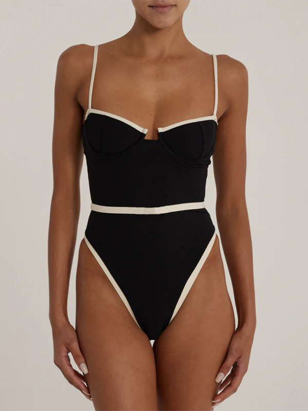 Modern Women's Sexy Splicing One-Piece Swimsuit Black