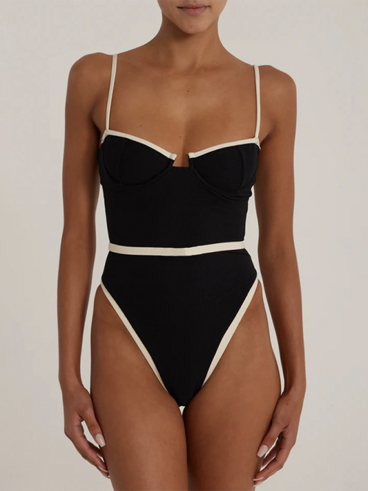Modern Women's Sexy Splicing One-Piece Swimsuit Black