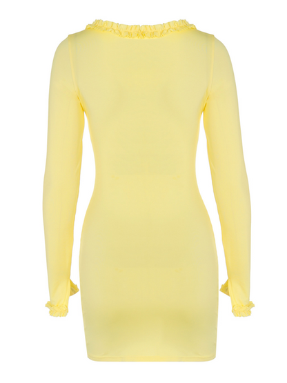 Modern solid color hollow navel-exposing lace hip dress