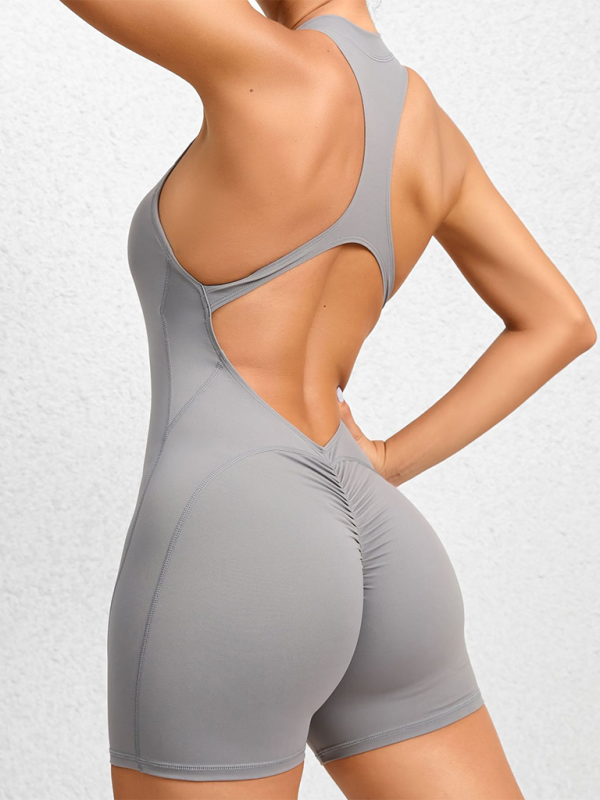 Tight zippered sports yoga pants peach hips one-piece quick-drying pleated fitness Jumpsuit Charcoal grey