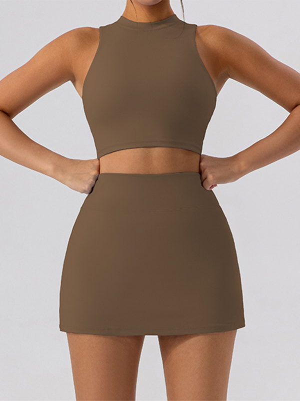 Hip skirt suit vest slim fit sports casual suit Brown