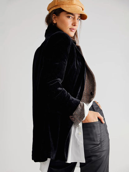 Women's Velvet Split Blazer - Lapel Collar - Multiple Colors - Autumn Winter