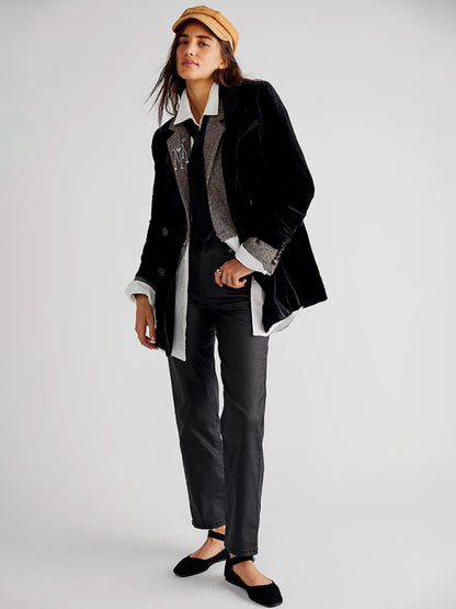 Women's Velvet Split Blazer - Lapel Collar - Multiple Colors - Autumn Winter