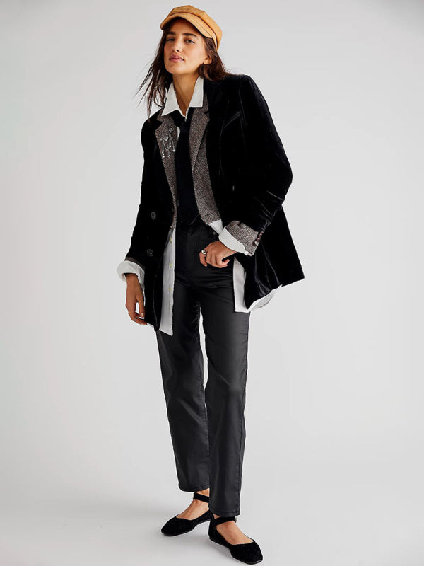 Women's Velvet Split Blazer - Lapel Collar - Multiple Colors - Autumn Winter