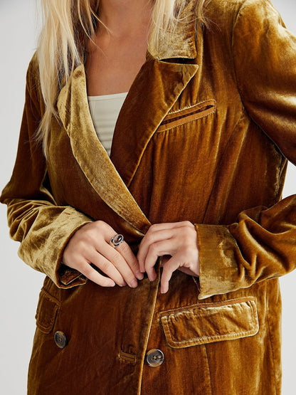 Women's Velvet Split Blazer - Lapel Collar - Multiple Colors - Autumn Winter