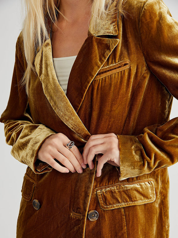 Women's Velvet Split Blazer - Lapel Collar - Multiple Colors - Autumn Winter