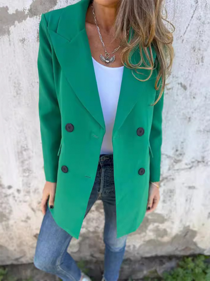 Women's Solid Color Blazer - Long Sleeve - Lapel Collar - Multiple Colors - Autumn Winter Green