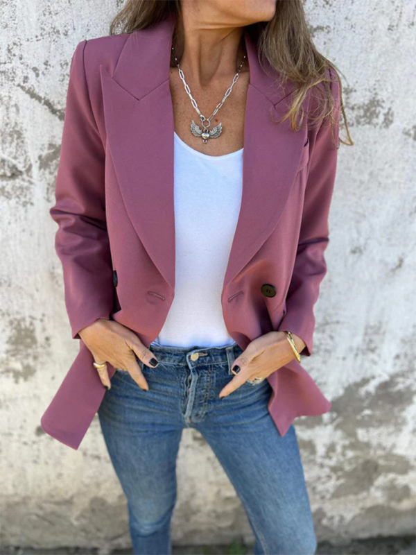 Women's Solid Color Blazer - Long Sleeve - Lapel Collar - Multiple Colors - Autumn Winter Purplish red