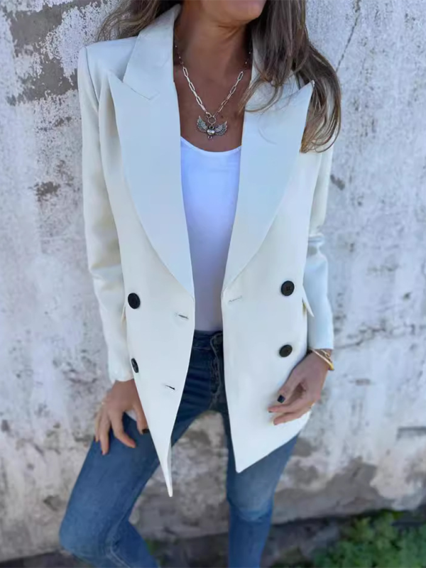 Women's Solid Color Blazer - Long Sleeve - Lapel Collar - Multiple Colors - Autumn Winter White