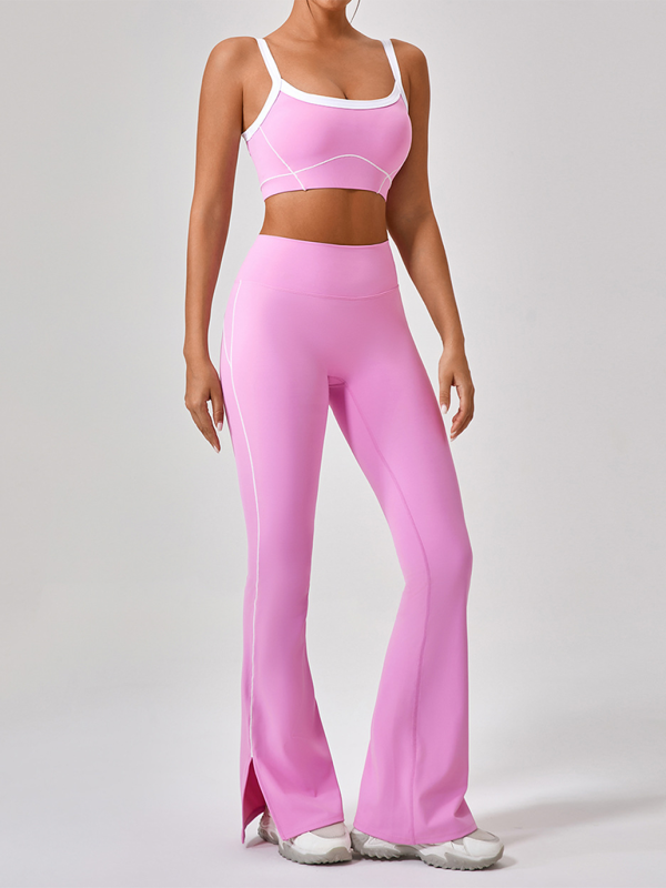 Skinny Outdoor Sports Clashing Color Camisole Underwear + Pants Set Yoga wear Pink
